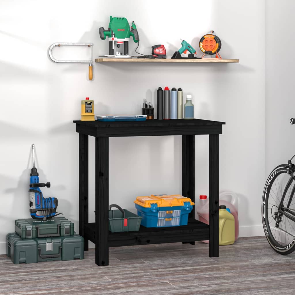 werkbank 80x50x80 cm massief grenenhout zwart is nu te koop bij PeponiXL, paradijselijk wonen!