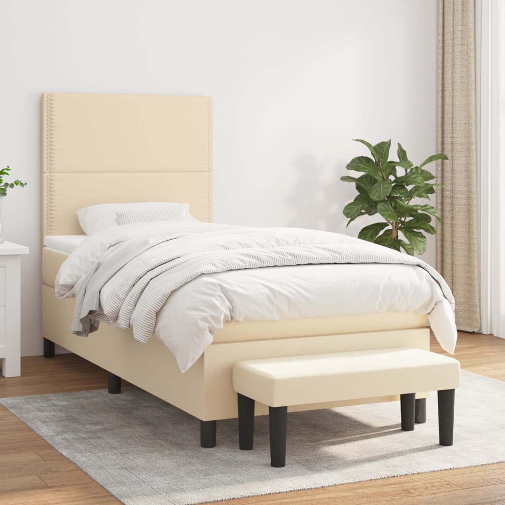 Boxspring met matras stof crèmekleurig 90x190 cm is nu te koop bij PeponiXL, paradijselijk wonen!