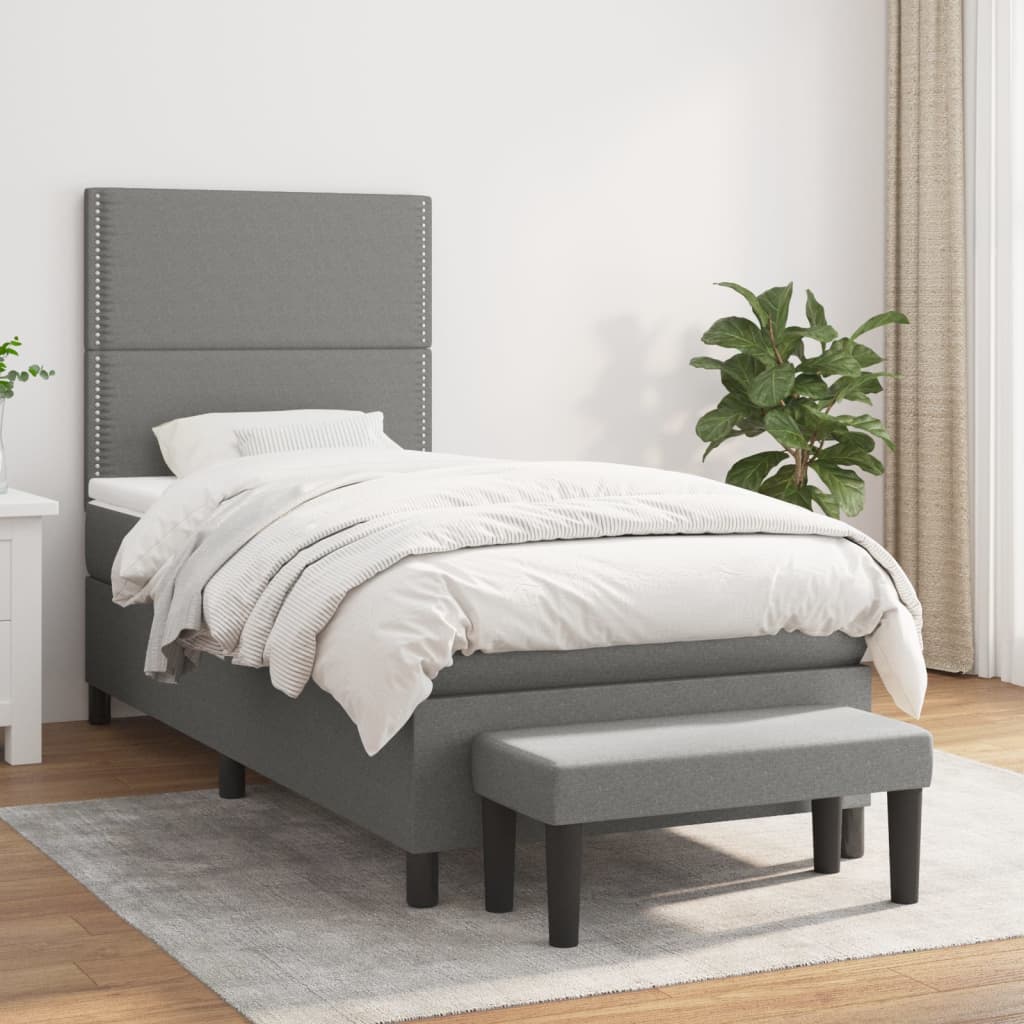 Boxspring met matras stof donkergrijs 90x200 cm is nu te koop bij PeponiXL, paradijselijk wonen!