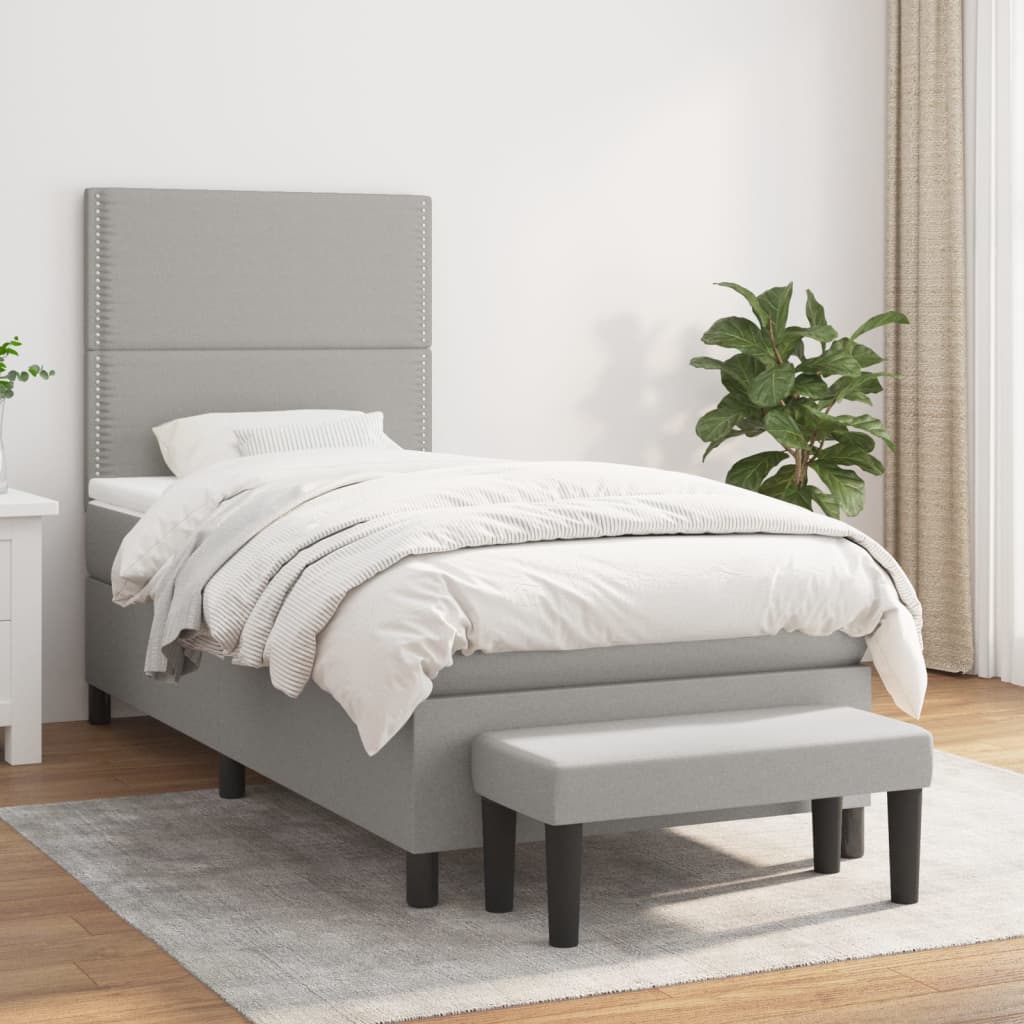 Boxspring met matras stof lichtgrijs 100x200 cm is nu te koop bij PeponiXL, paradijselijk wonen!