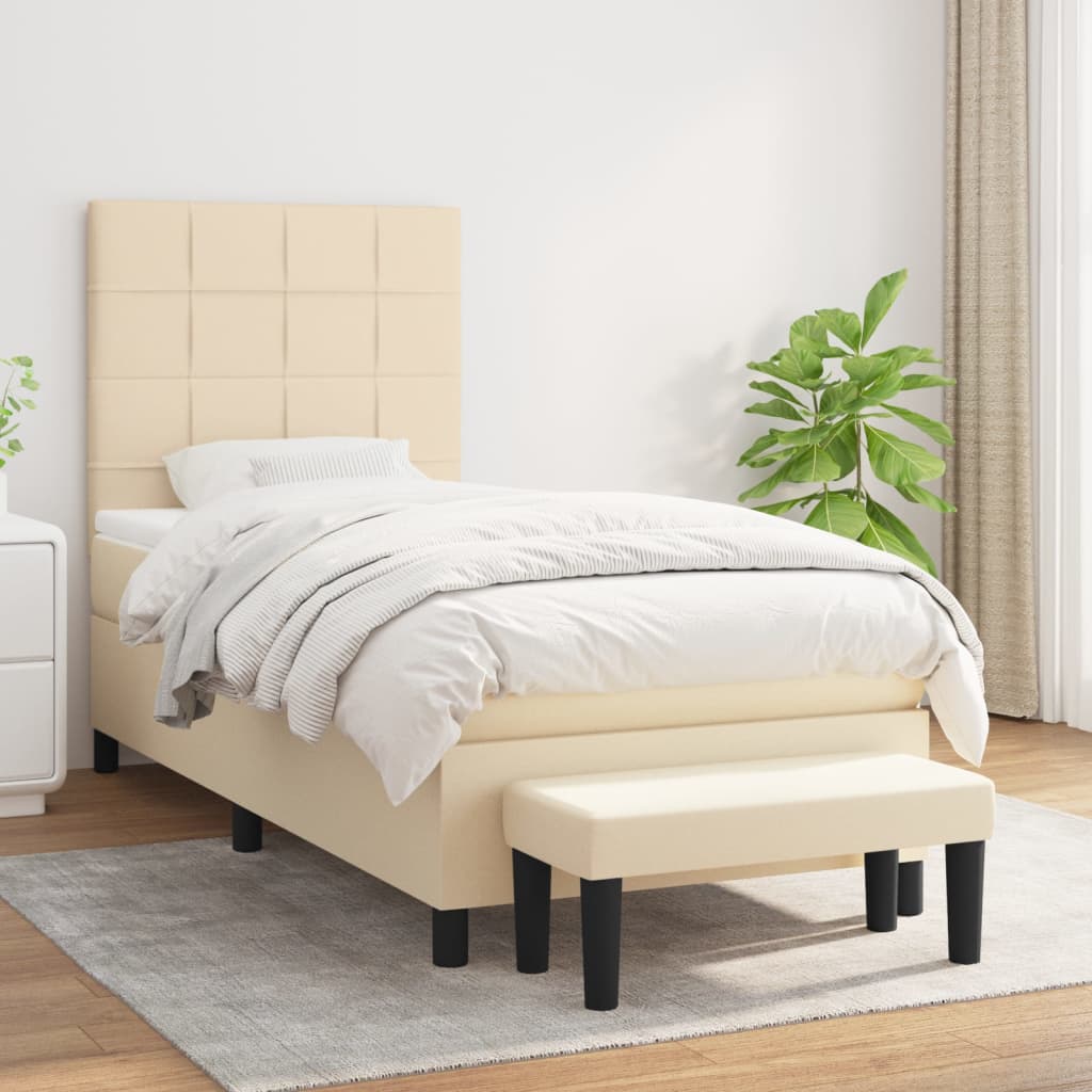Boxspring met matras stof crèmekleurig 90x190 cm is nu te koop bij PeponiXL, paradijselijk wonen!