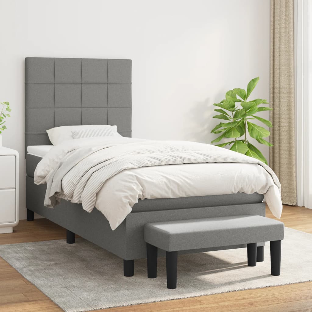 Boxspring met matras stof donkergrijs 100x200 cm is nu te koop bij PeponiXL, paradijselijk wonen!