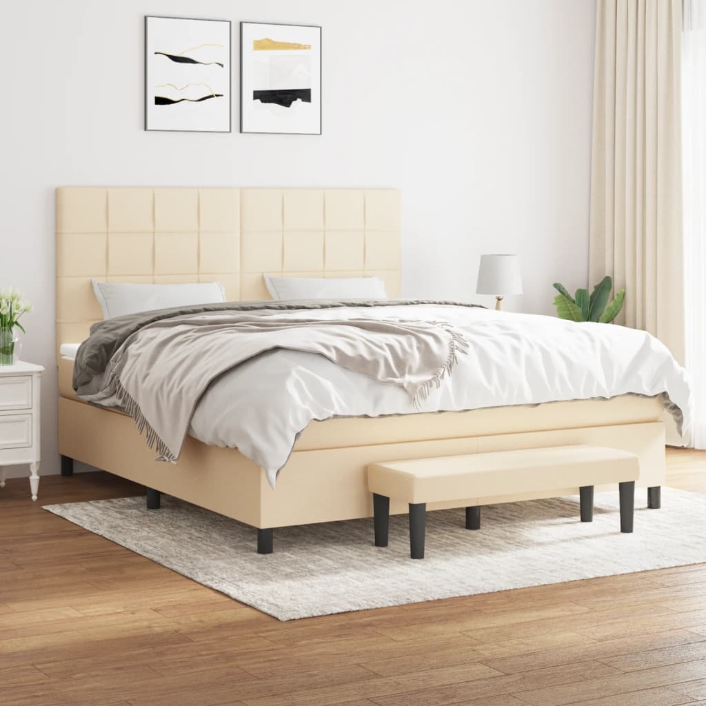 Boxspring met matras stof crèmekleurig 160x200 cm is nu te koop bij PeponiXL, paradijselijk wonen!