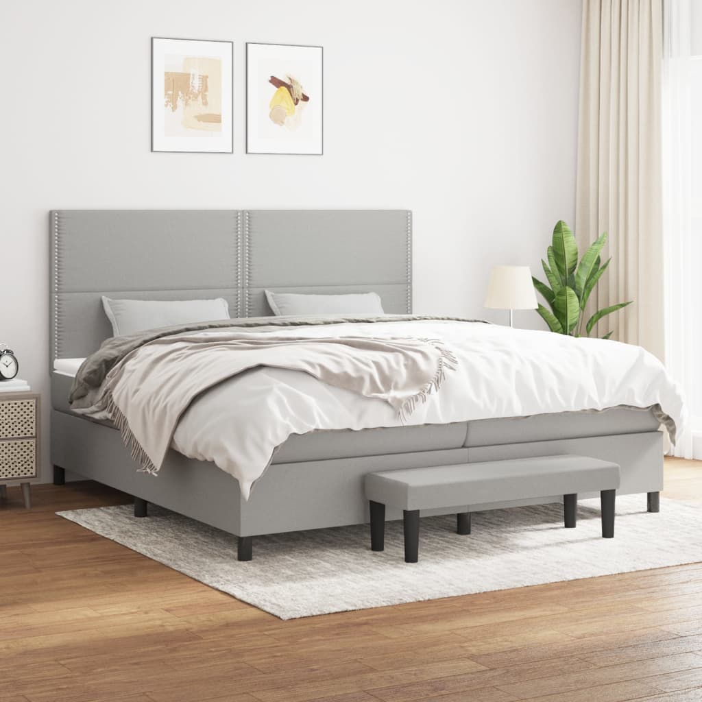 Boxspring met matras stof lichtgrijs 200x200 cm is nu te koop bij PeponiXL, paradijselijk wonen!