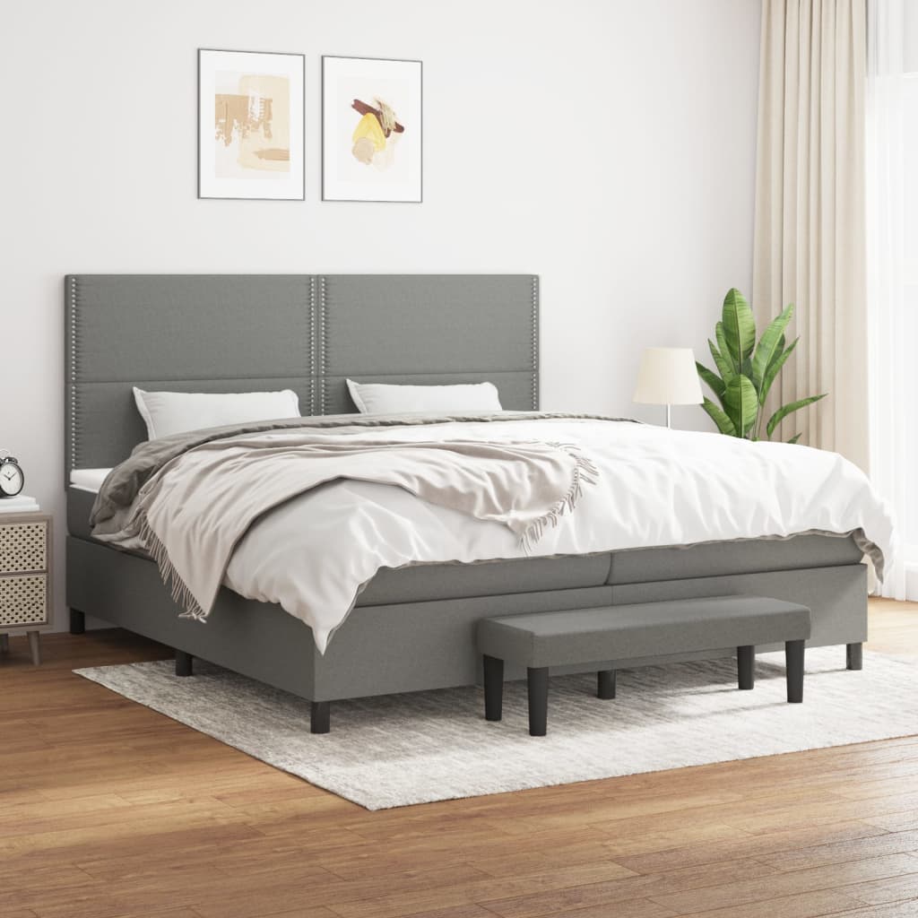 Boxspring met matras stof donkergrijs 200x200 cm is nu te koop bij PeponiXL, paradijselijk wonen!