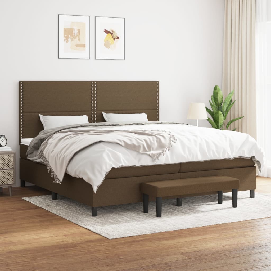 Boxspring met matras stof donkerbruin 200x200 cm is nu te koop bij PeponiXL, paradijselijk wonen!
