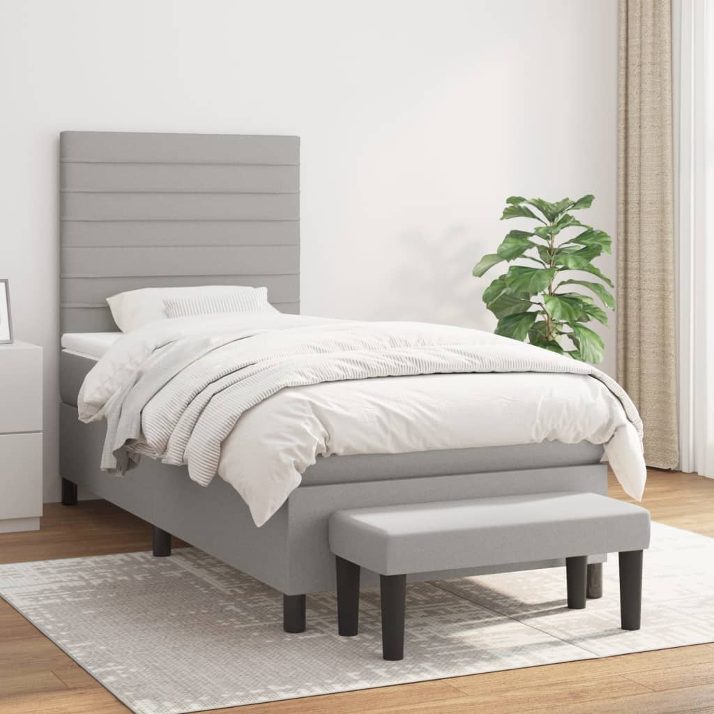 Boxspring met matras stof lichtgrijs 90x190 cm is nu te koop bij PeponiXL, paradijselijk wonen!