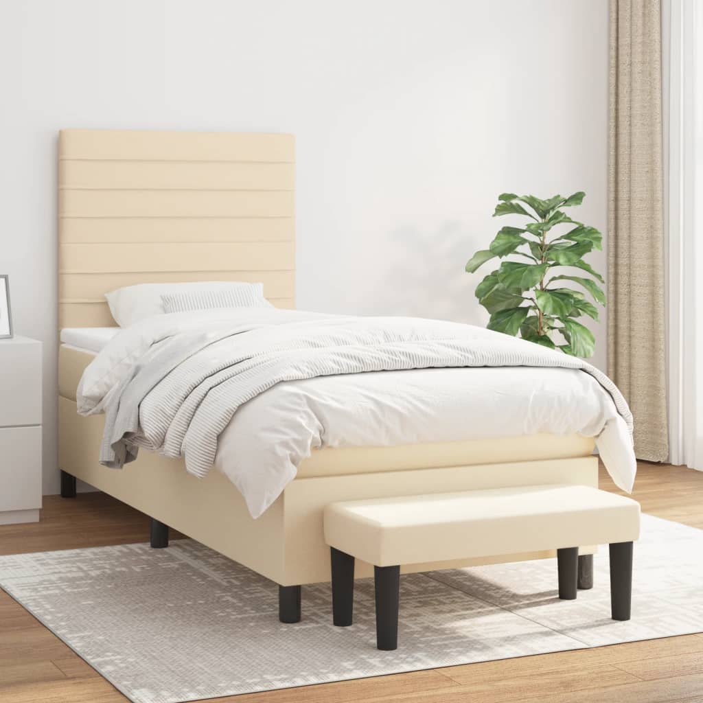 Boxspring met matras stof crèmekleurig 90x190 cm is nu te koop bij PeponiXL, paradijselijk wonen!