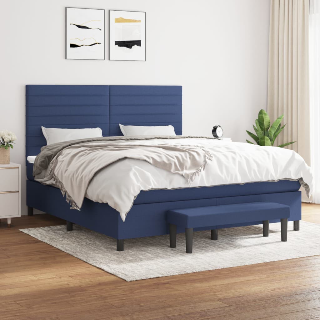 Boxspring met matras stof blauw 160x200 cm is nu te koop bij PeponiXL, paradijselijk wonen!