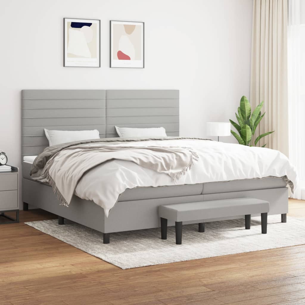 Boxspring met matras stof lichtgrijs 200x200 cm is nu te koop bij PeponiXL, paradijselijk wonen!