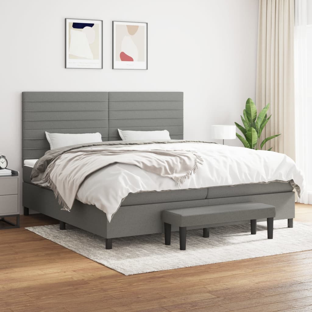 Boxspring met matras stof donkergrijs 200x200 cm is nu te koop bij PeponiXL, paradijselijk wonen!