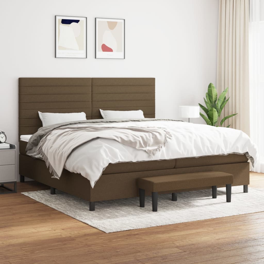 Boxspring met matras stof donkerbruin 200x200 cm is nu te koop bij PeponiXL, paradijselijk wonen!