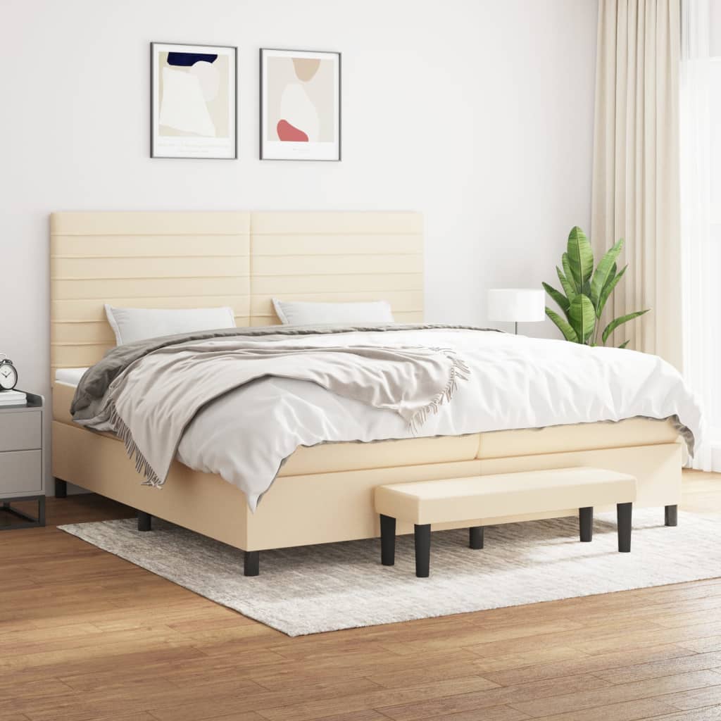 Boxspring met matras stof crèmekleurig 200x200 cm is nu te koop bij PeponiXL, paradijselijk wonen!