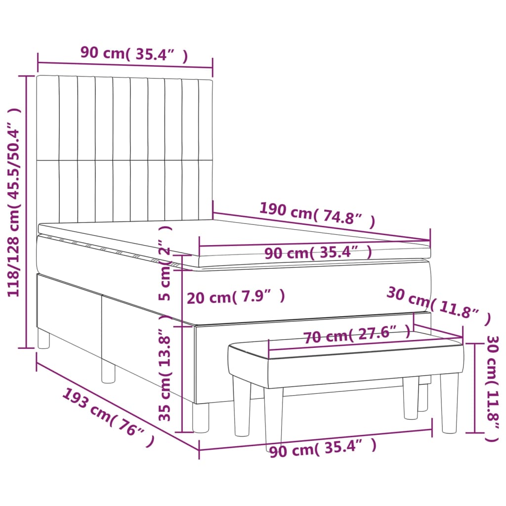 Boxspring met matras stof lichtgrijs 90x190 cm is nu te koop bij PeponiXL, paradijselijk wonen!