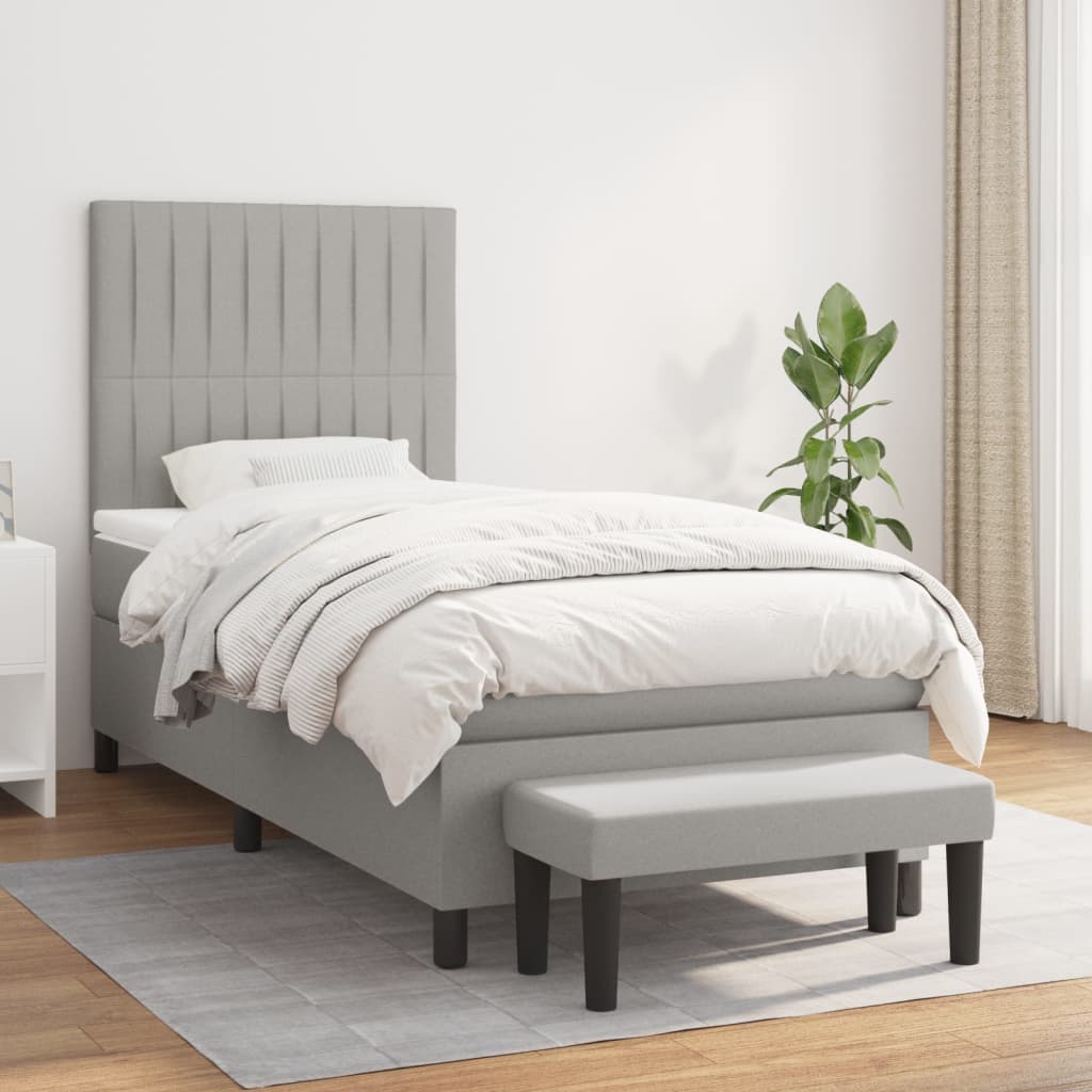 Boxspring met matras stof lichtgrijs 90x190 cm is nu te koop bij PeponiXL, paradijselijk wonen!