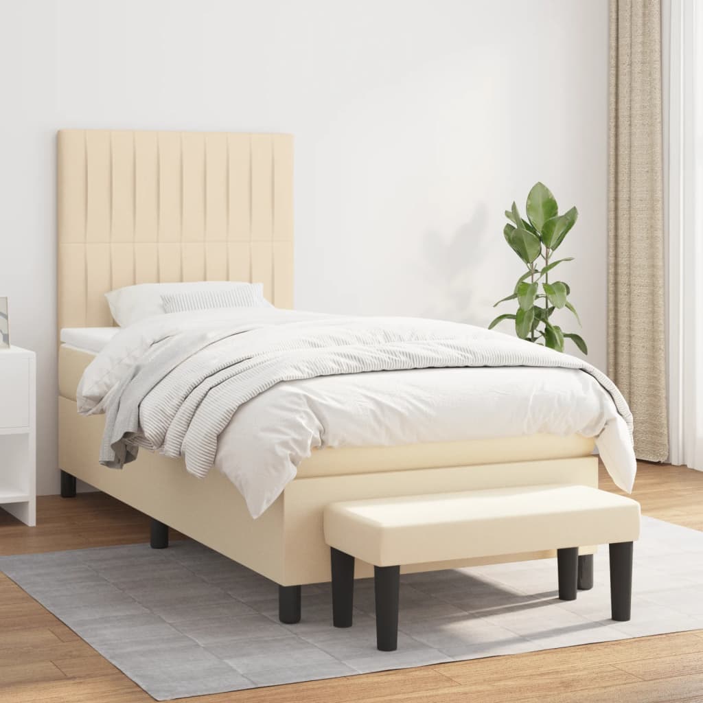 Boxspring met matras stof crèmekleurig 90x190 cm is nu te koop bij PeponiXL, paradijselijk wonen!
