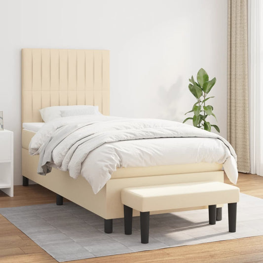 Boxspring met matras stof crèmekleurig 90x190 cm is nu te koop bij PeponiXL, paradijselijk wonen!