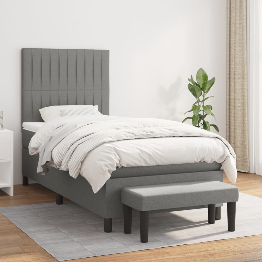 Boxspring met matras stof donkergrijs 100x200 cm is nu te koop bij PeponiXL, paradijselijk wonen!