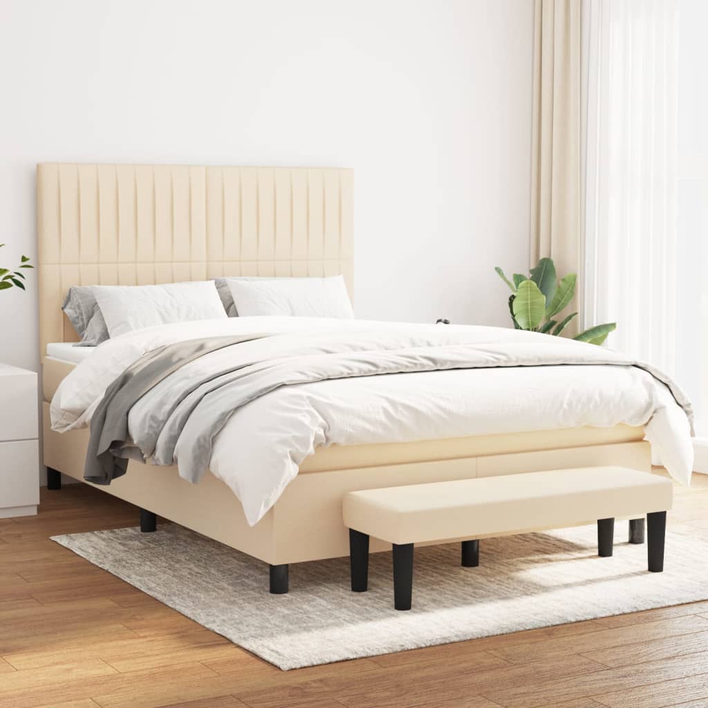 Boxspring met matras stof crèmekleurig 140x200 cm is nu te koop bij PeponiXL, paradijselijk wonen!