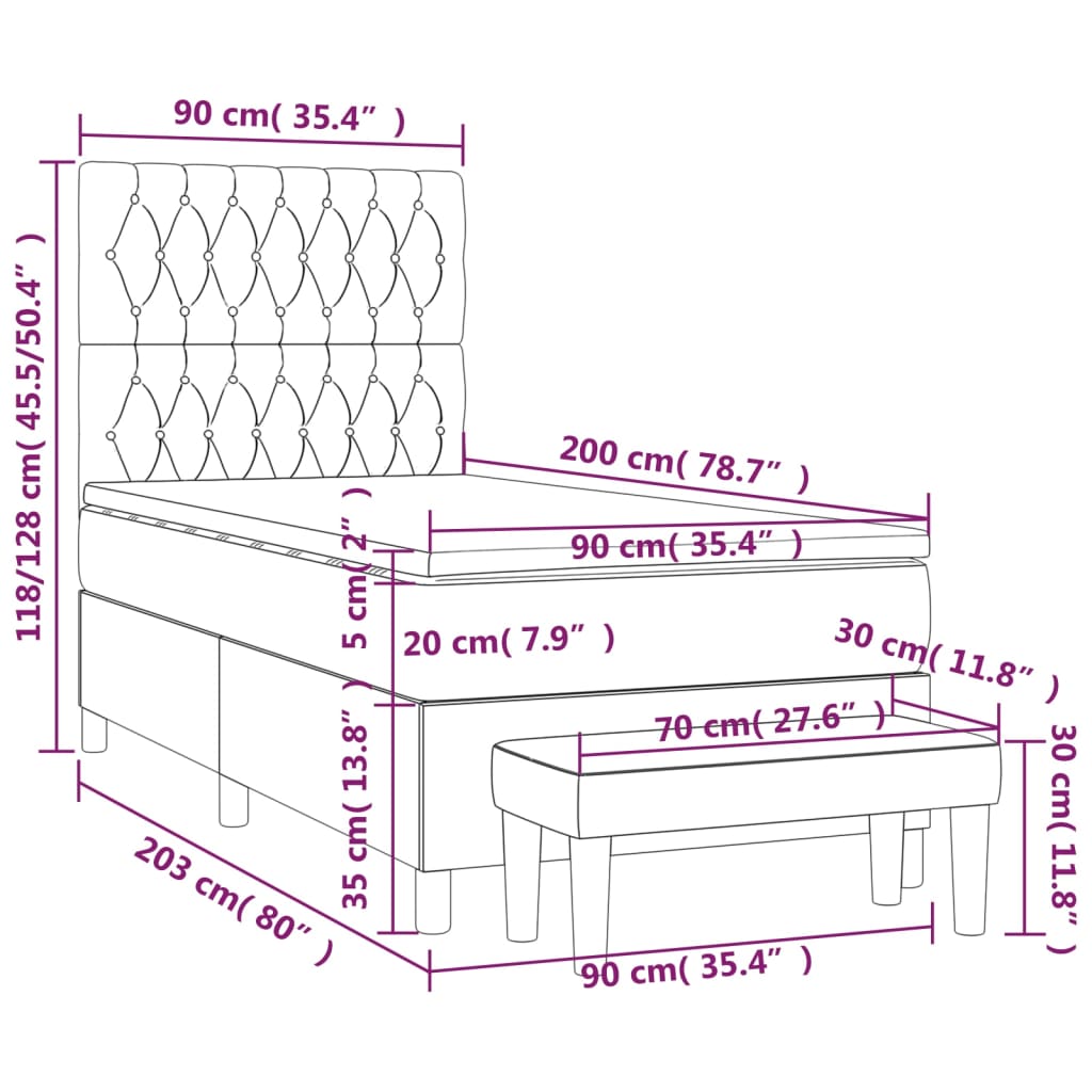 Boxspring met matras stof lichtgrijs 90x200 cm is nu te koop bij PeponiXL, paradijselijk wonen!
