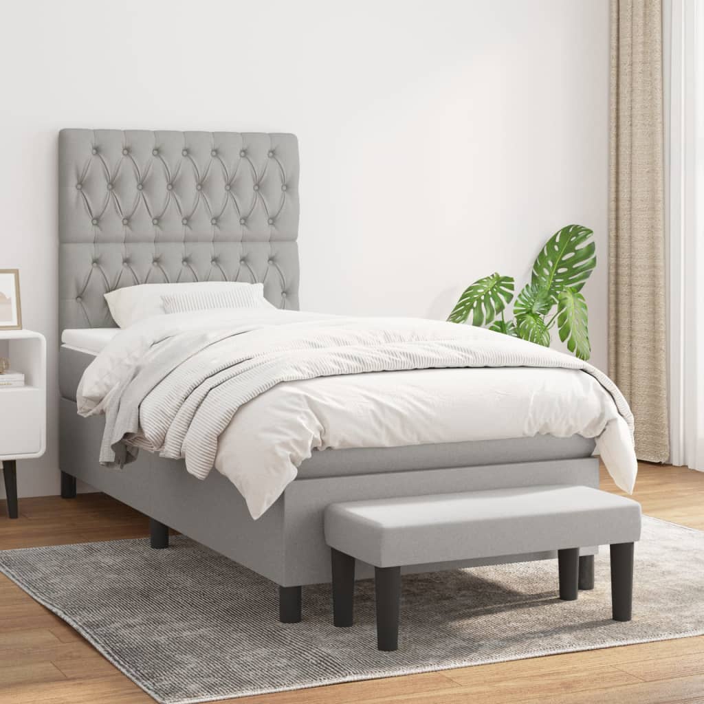 Boxspring met matras stof lichtgrijs 90x200 cm is nu te koop bij PeponiXL, paradijselijk wonen!