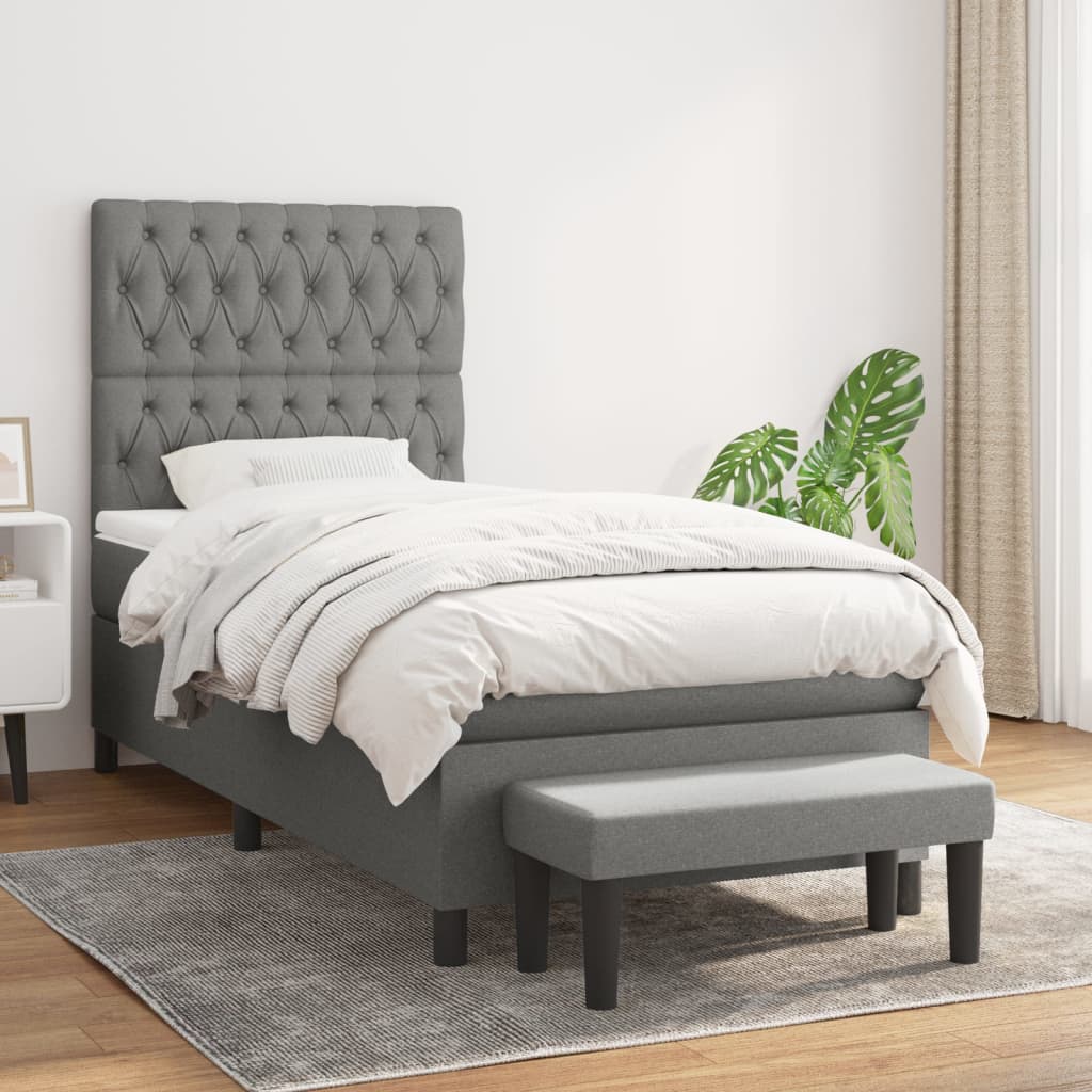 Boxspring met matras stof donkergrijs 100x200 cm is nu te koop bij PeponiXL, paradijselijk wonen!