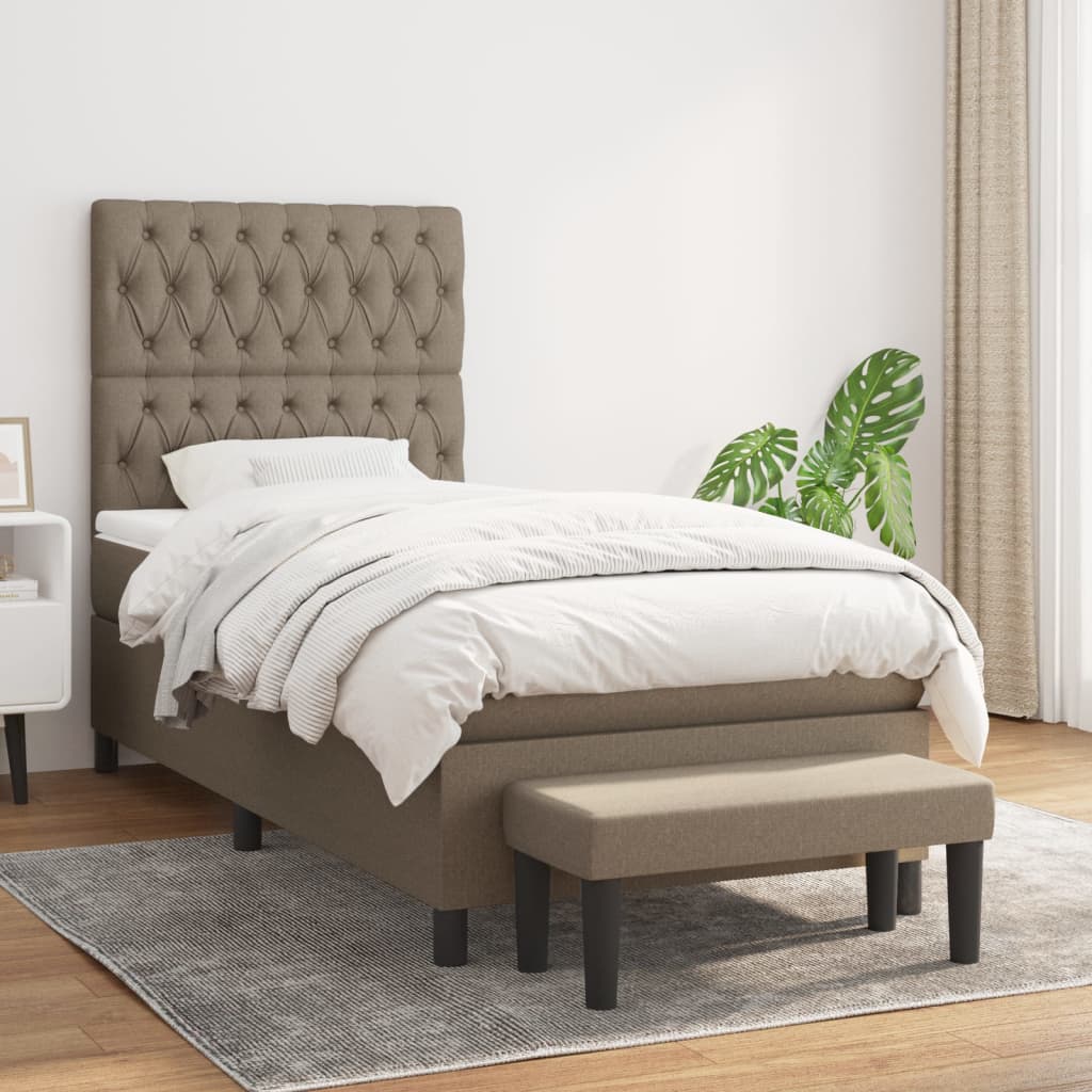 Boxspring met matras stof taupe 100x200 cm is nu te koop bij PeponiXL, paradijselijk wonen!