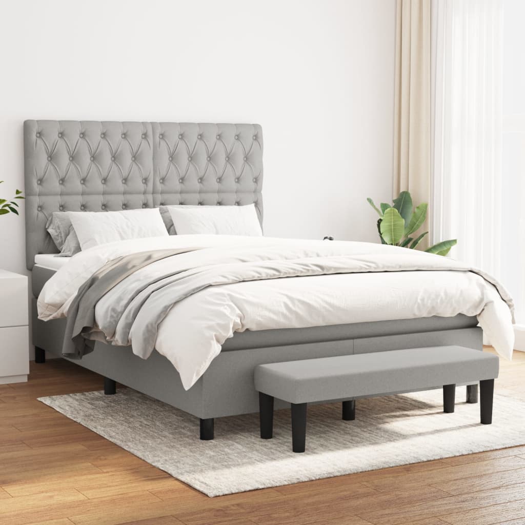 Boxspring met matras stof lichtgrijs 140x200 cm is nu te koop bij PeponiXL, paradijselijk wonen!