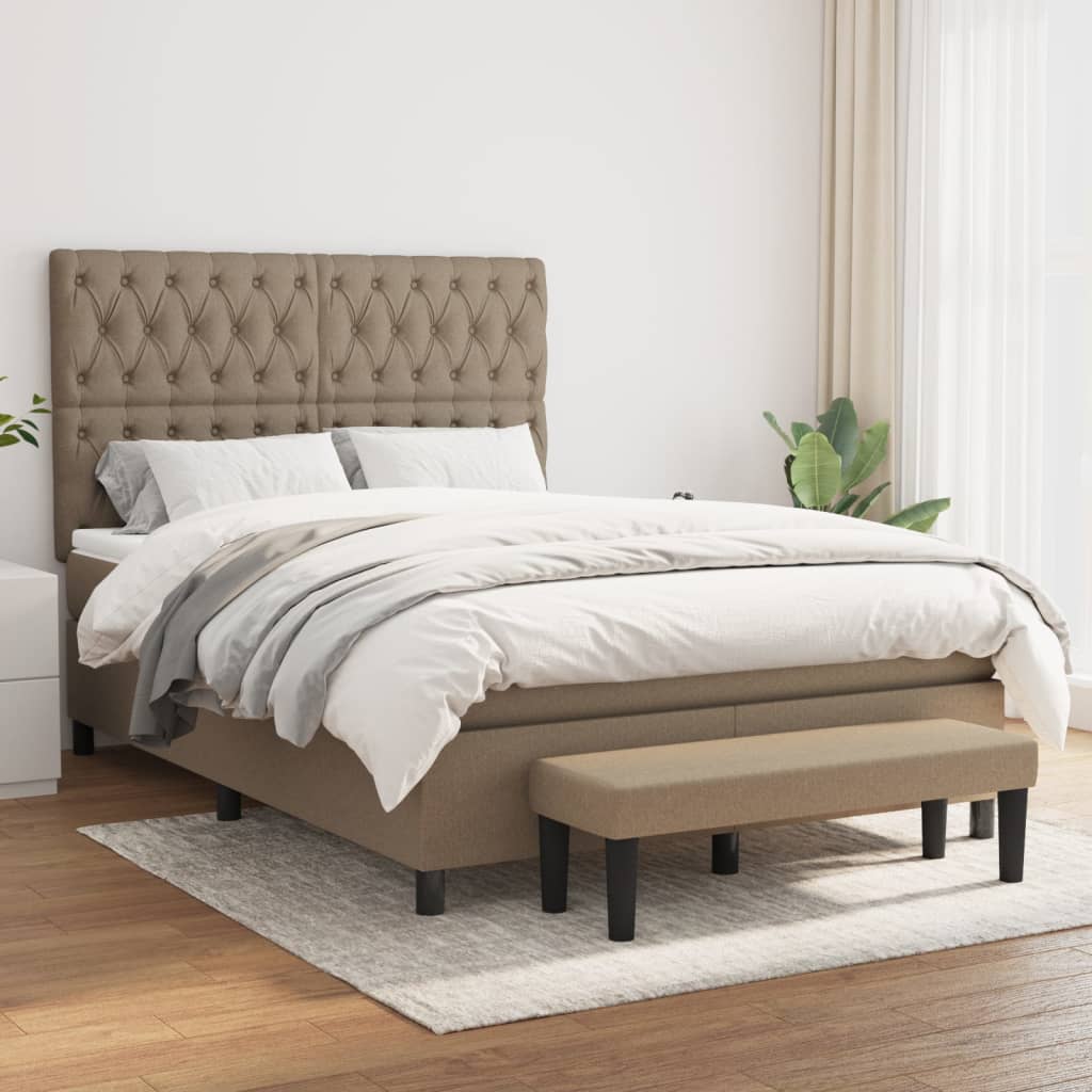 Boxspring met matras stof taupe 140x200 cm is nu te koop bij PeponiXL, paradijselijk wonen!
