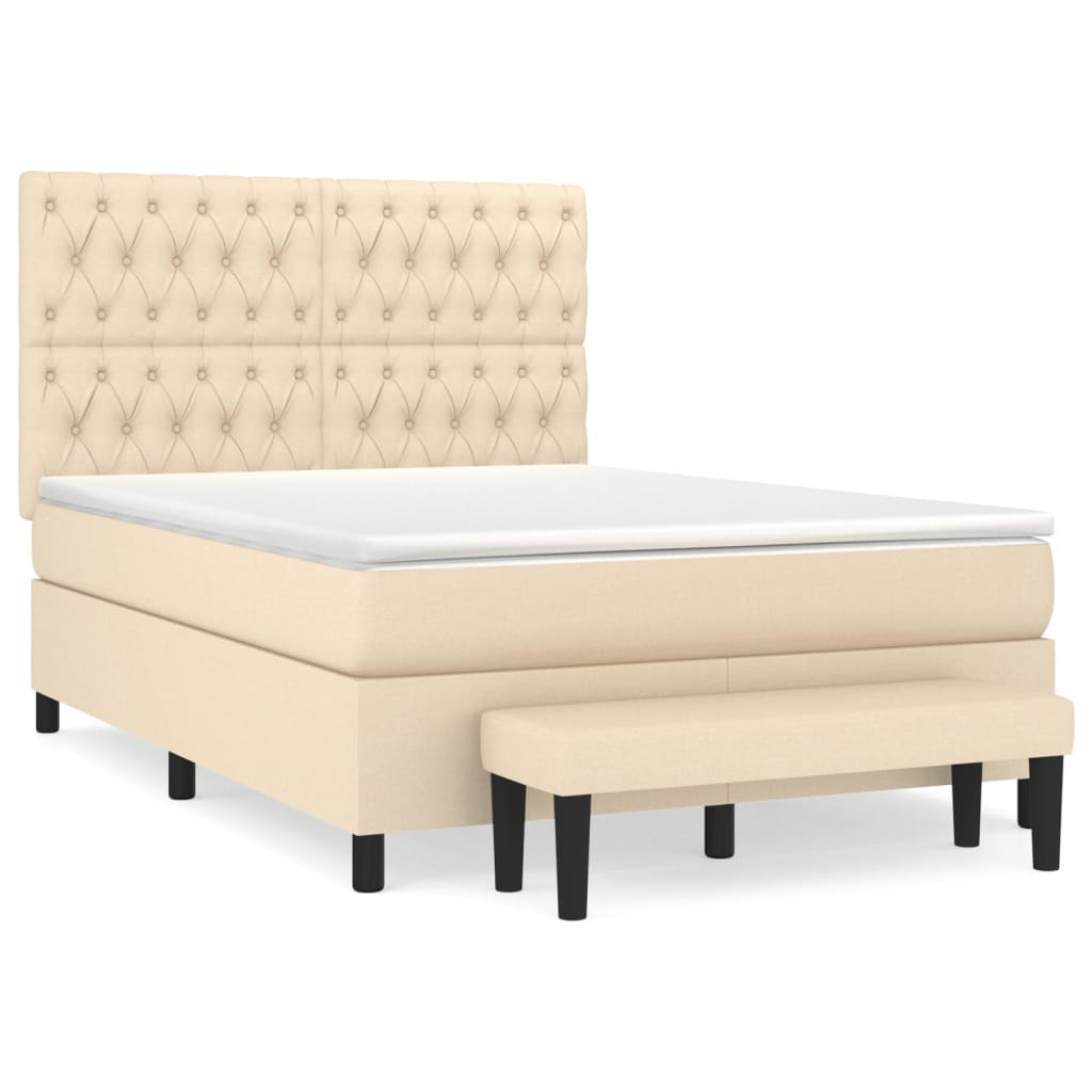 Boxspring met matras stof crèmekleurig 140x200 cm is nu te koop bij PeponiXL, paradijselijk wonen!