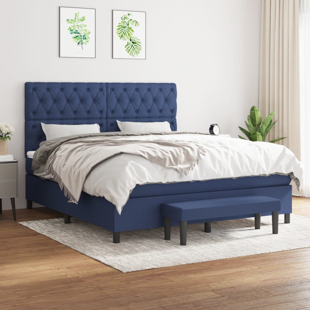 Boxspring met matras stof blauw 160x200 cm is nu te koop bij PeponiXL, paradijselijk wonen!
