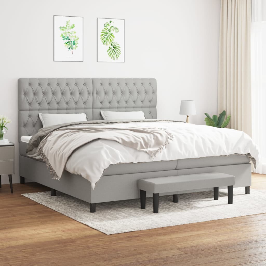 Boxspring met matras stof lichtgrijs 200x200 cm is nu te koop bij PeponiXL, paradijselijk wonen!