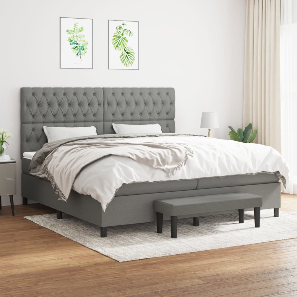 Boxspring met matras stof donkergrijs 200x200 cm is nu te koop bij PeponiXL, paradijselijk wonen!