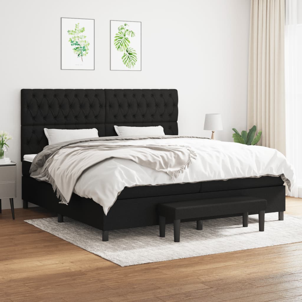 Boxspring met matras stof zwart 200x200 cm is nu te koop bij PeponiXL, paradijselijk wonen!