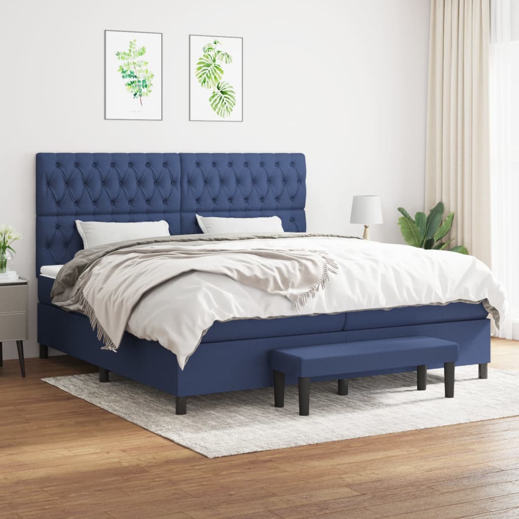 Boxspring met matras stof blauw 200x200 cm is nu te koop bij PeponiXL, paradijselijk wonen!