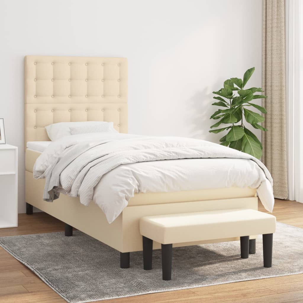 Boxspring met matras stof crèmekleurig 90x190 cm is nu te koop bij PeponiXL, paradijselijk wonen!
