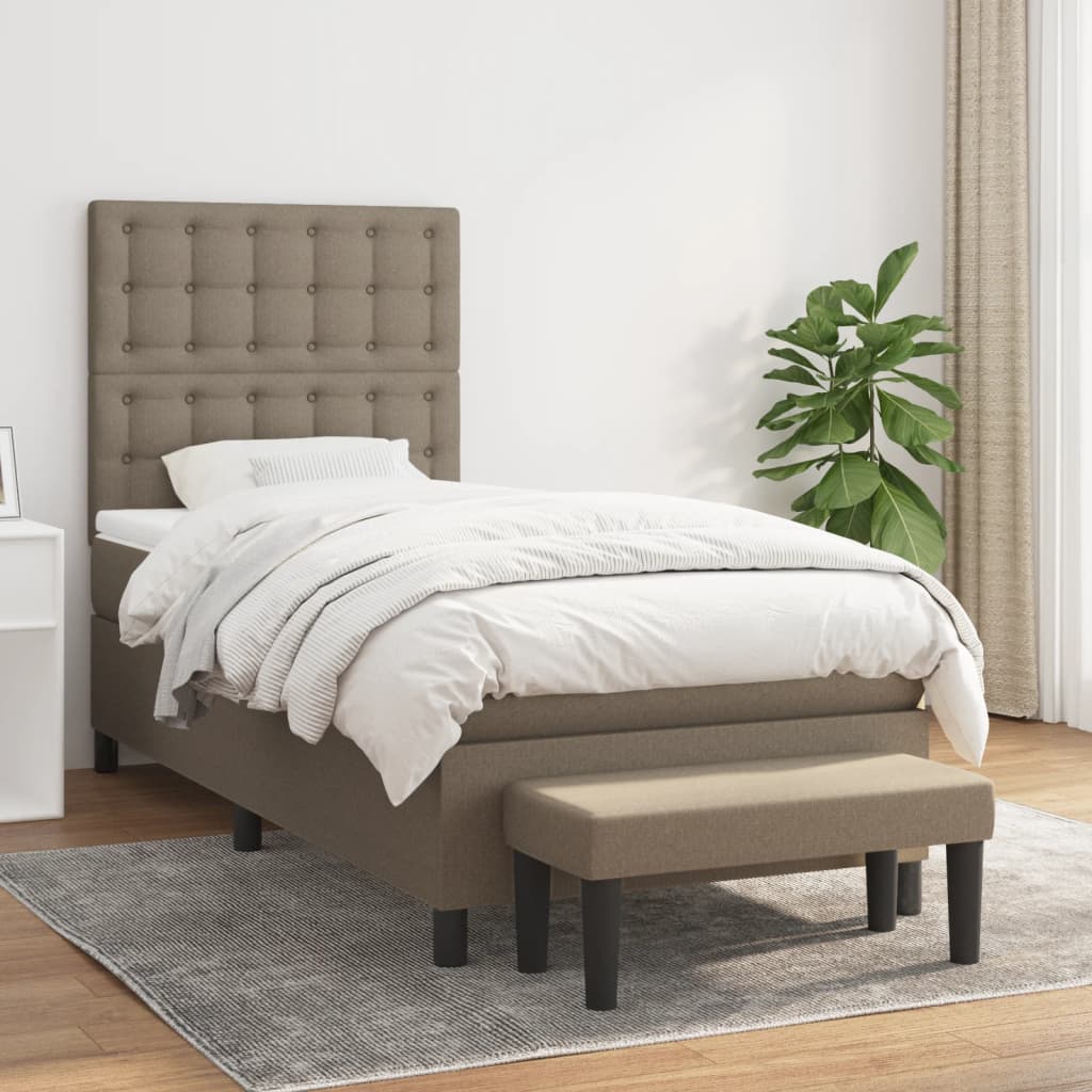 Boxspring met matras stof taupe 90x200 cm is nu te koop bij PeponiXL, paradijselijk wonen!