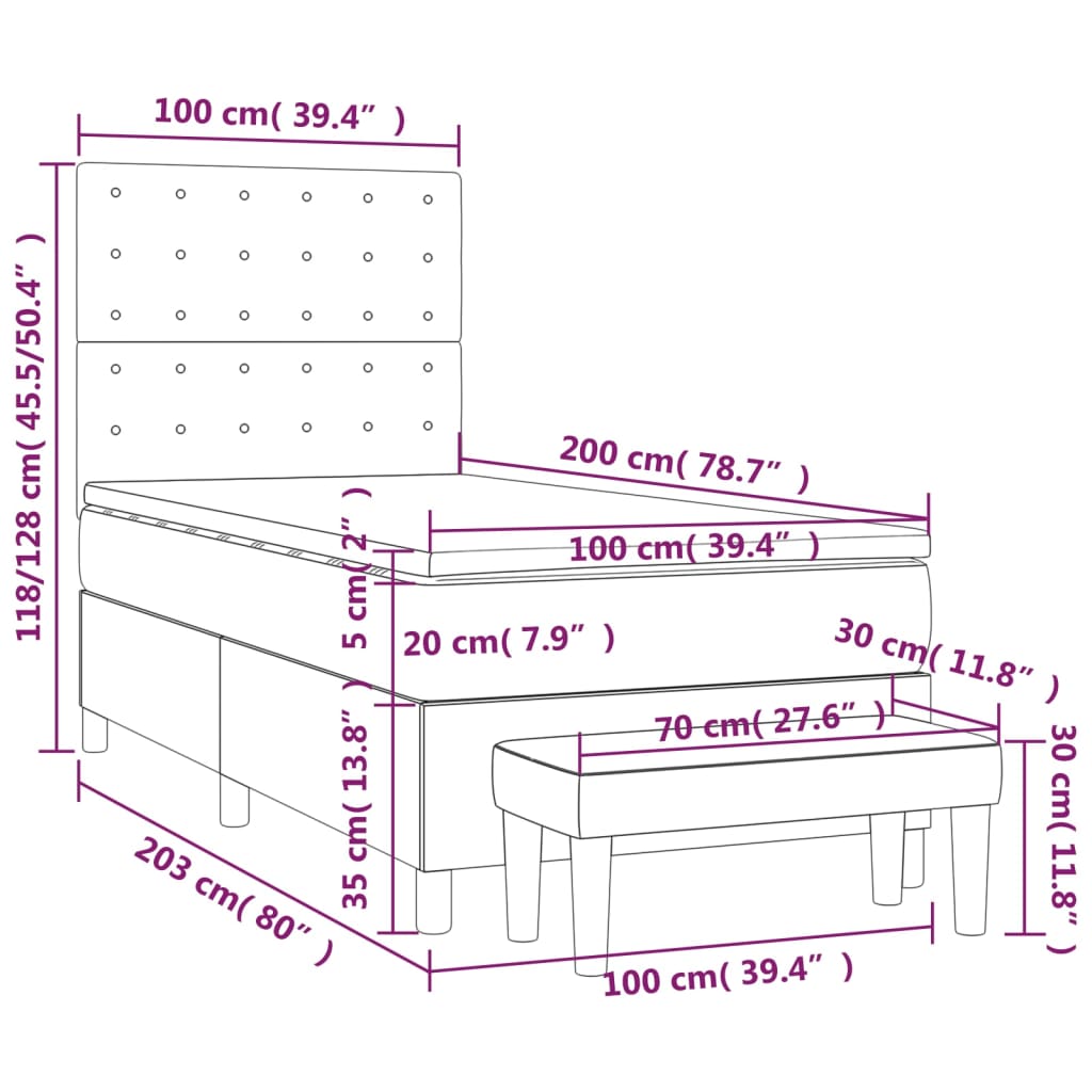 Boxspring met matras stof lichtgrijs 100x200 cm is nu te koop bij PeponiXL, paradijselijk wonen!