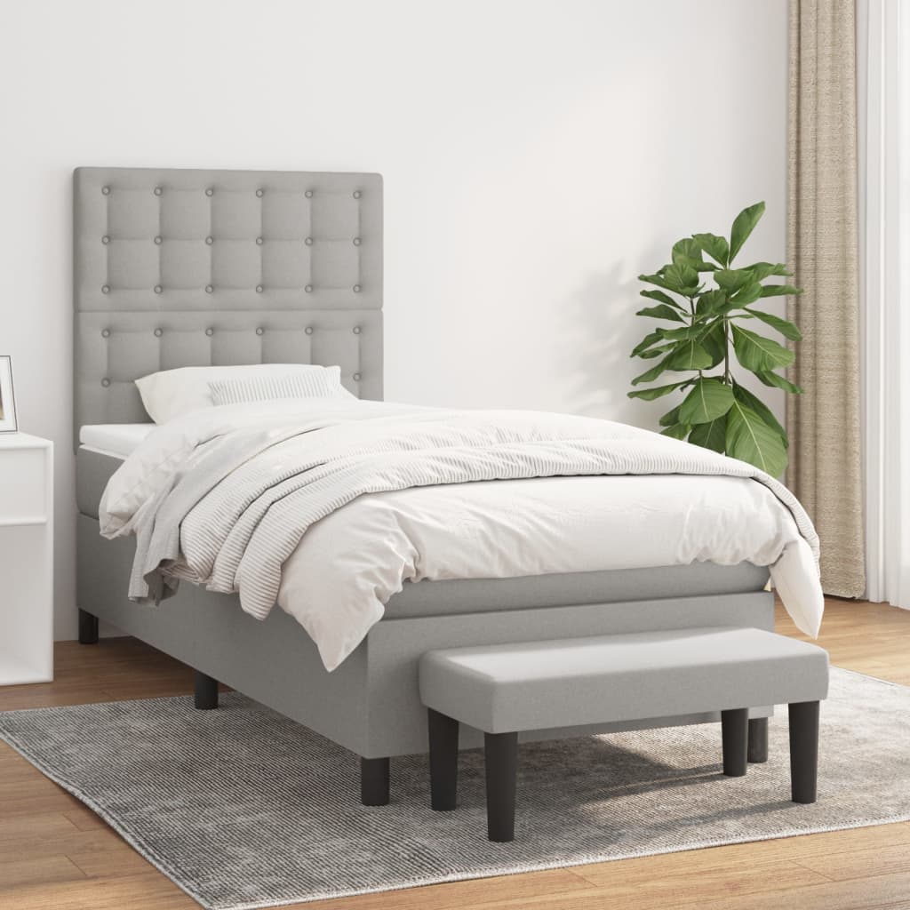 Boxspring met matras stof lichtgrijs 100x200 cm is nu te koop bij PeponiXL, paradijselijk wonen!