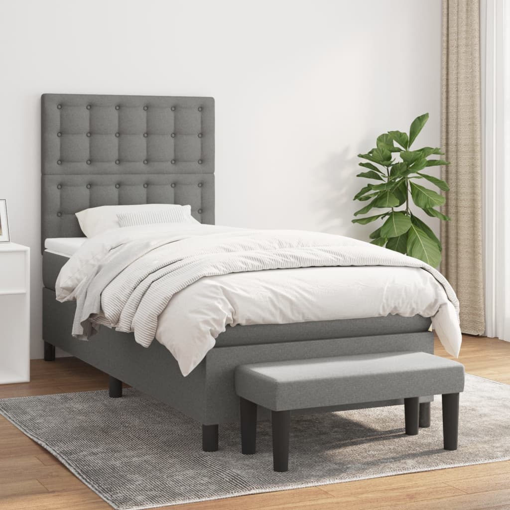 Boxspring met matras stof donkergrijs 100x200 cm is nu te koop bij PeponiXL, paradijselijk wonen!