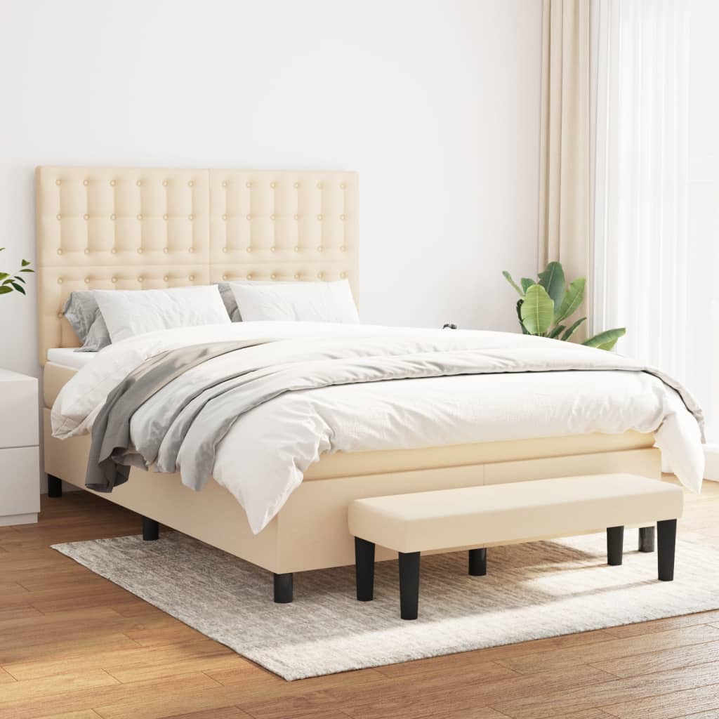 Boxspring met matras stof crèmekleurig 140x200 cm is nu te koop bij PeponiXL, paradijselijk wonen!