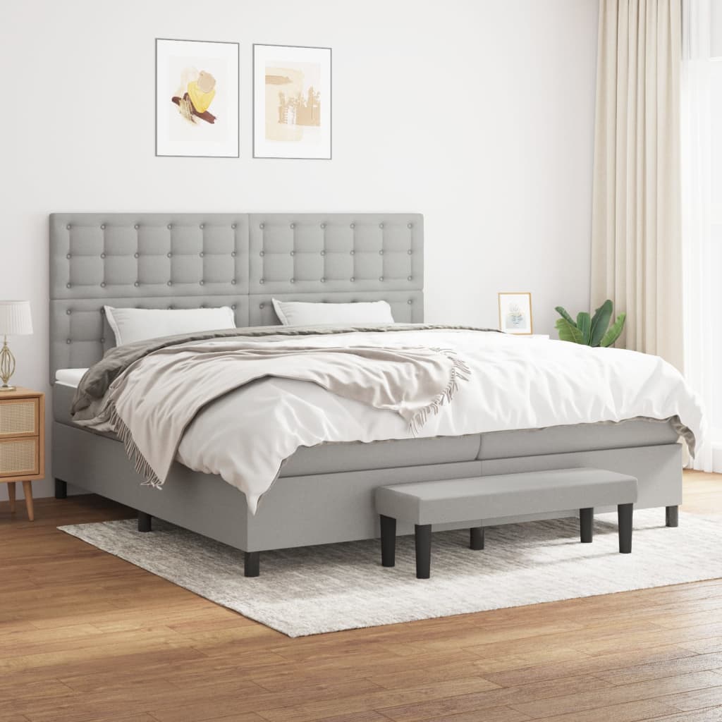 Boxspring met matras stof lichtgrijs 200x200 cm is nu te koop bij PeponiXL, paradijselijk wonen!