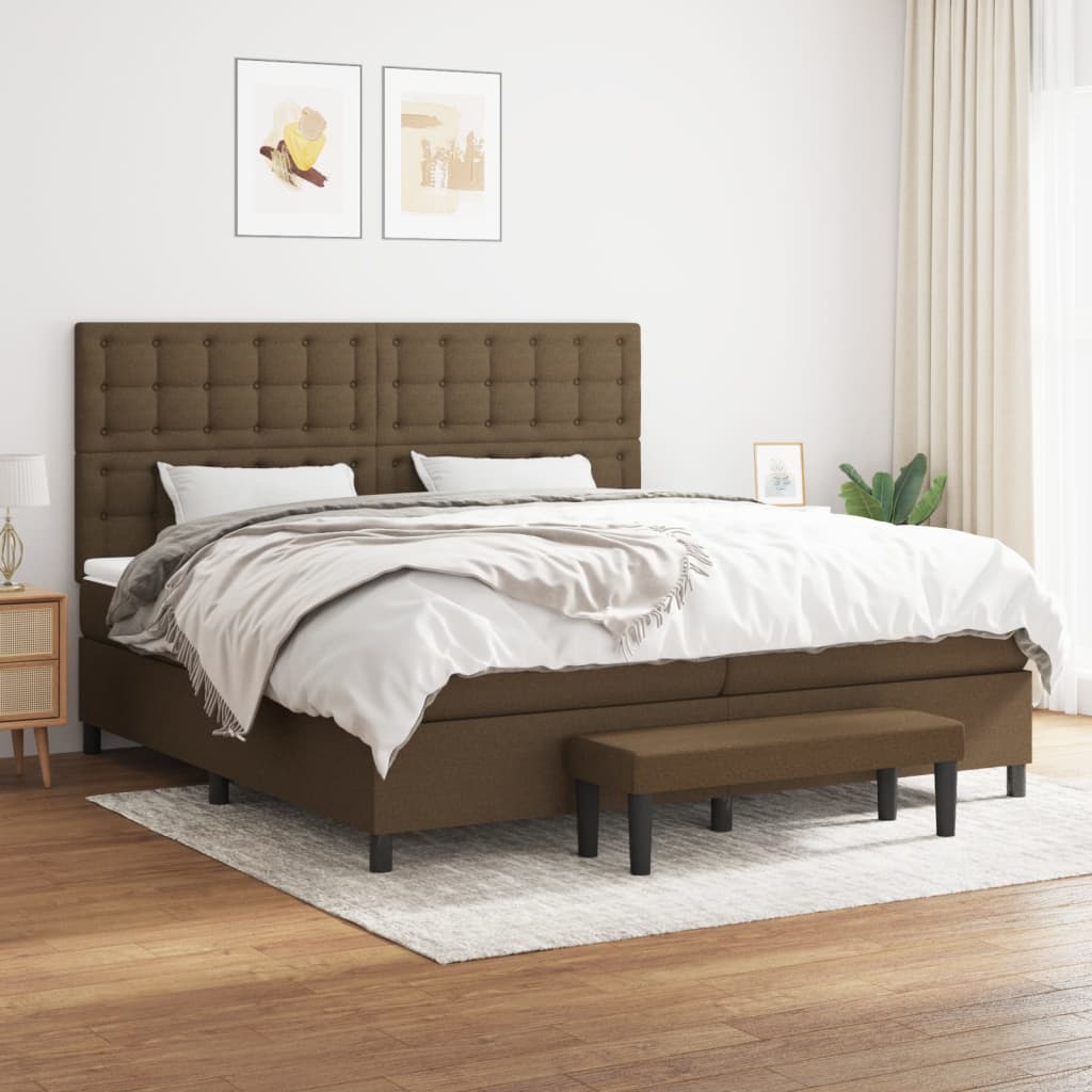 Boxspring met matras stof donkerbruin 200x200 cm is nu te koop bij PeponiXL, paradijselijk wonen!