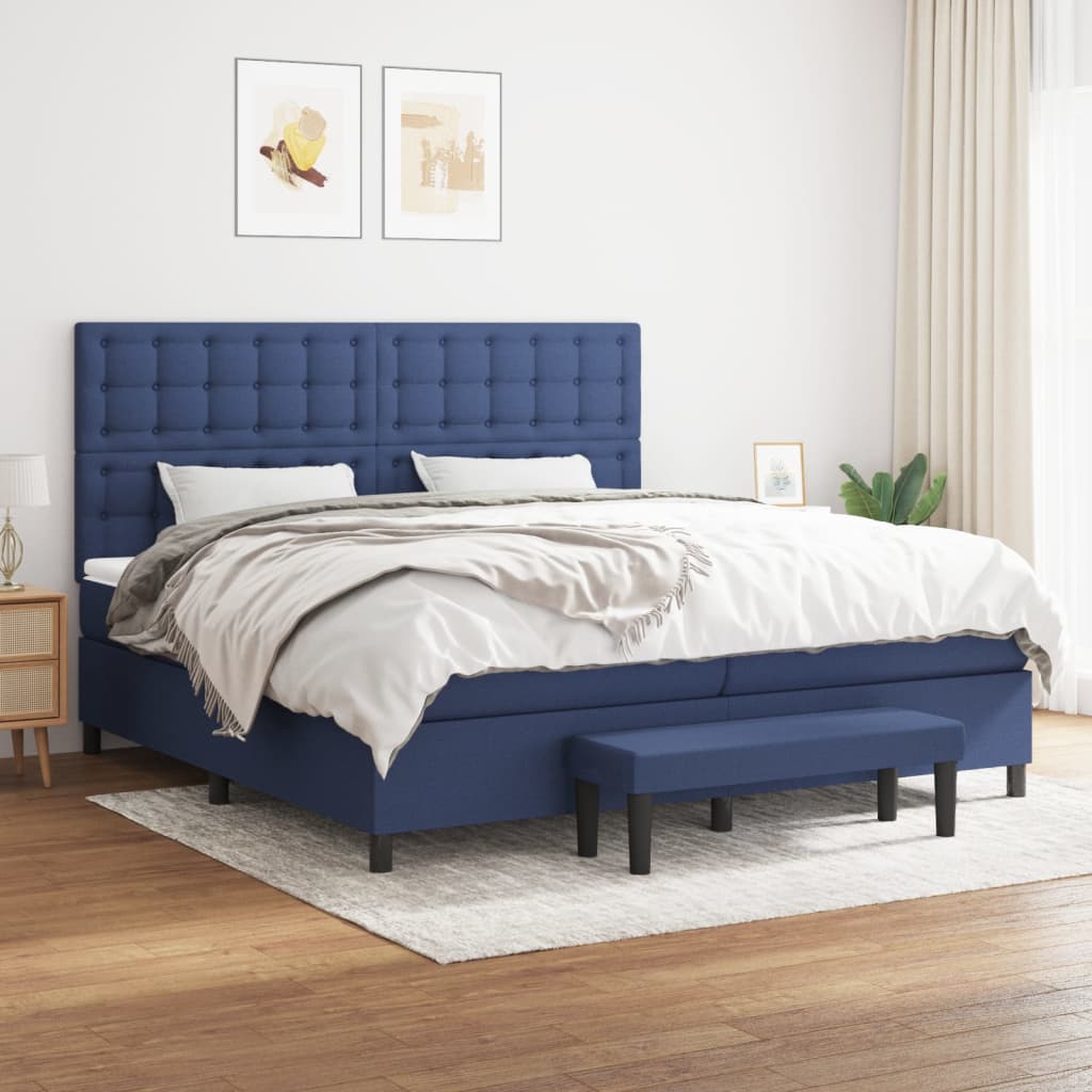 Boxspring met matras stof blauw 200x200 cm is nu te koop bij PeponiXL, paradijselijk wonen!