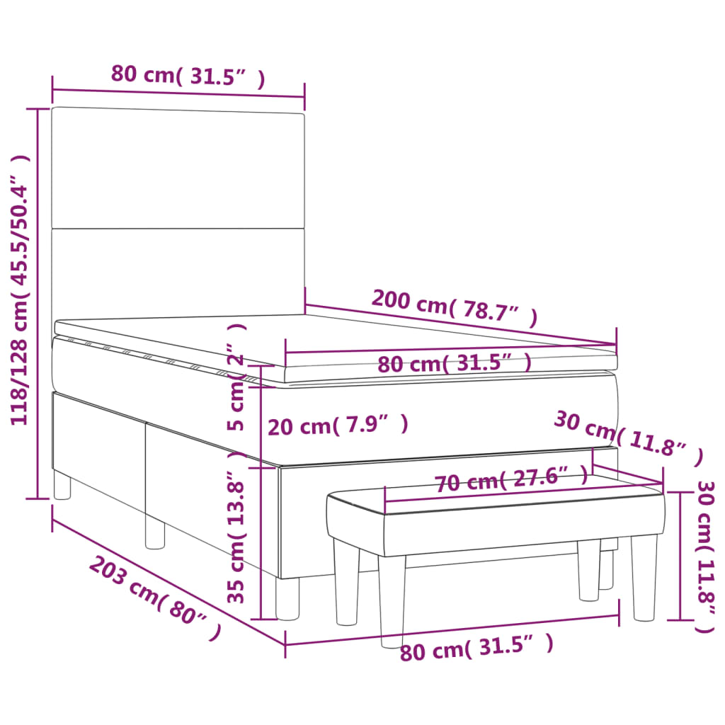 Boxspring met matras stof lichtgrijs 80x200 cm is nu te koop bij PeponiXL, paradijselijk wonen!
