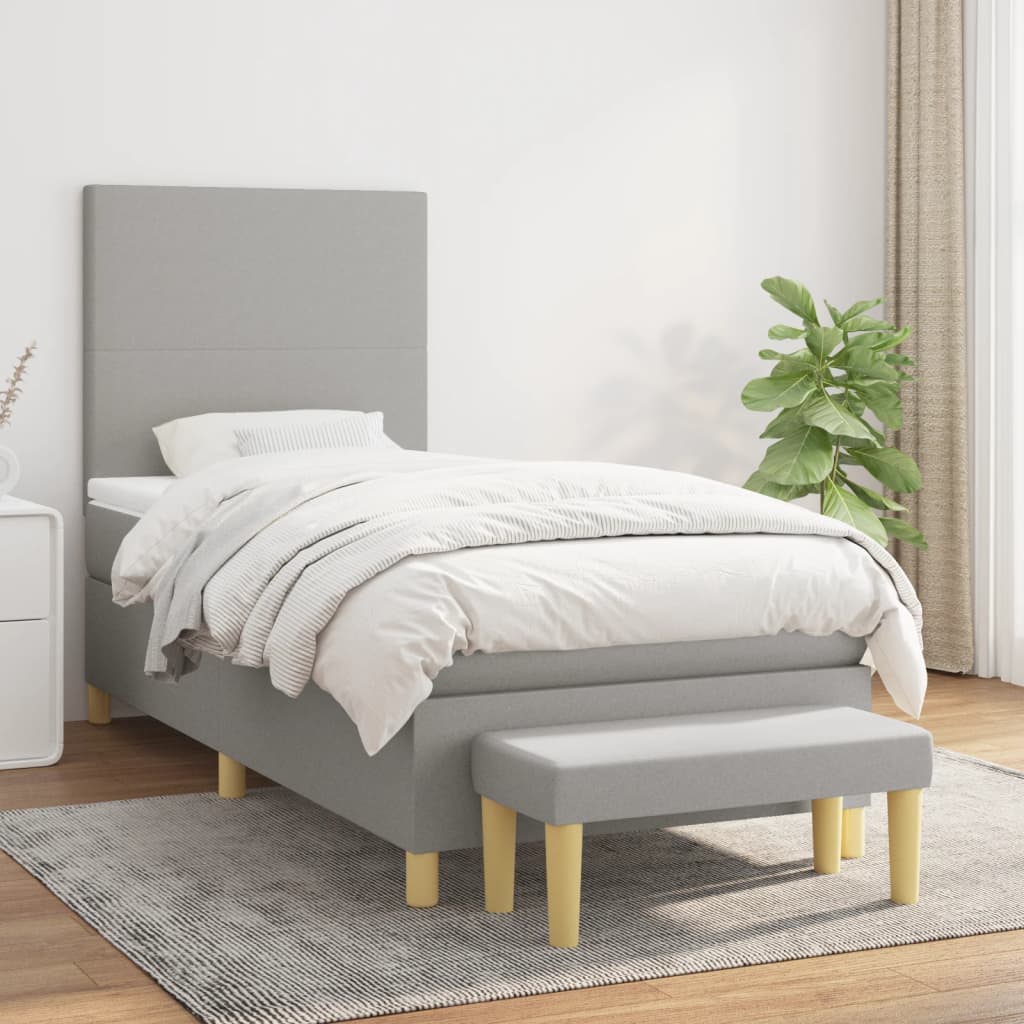 Boxspring met matras stof lichtgrijs 90x190 cm is nu te koop bij PeponiXL, paradijselijk wonen!