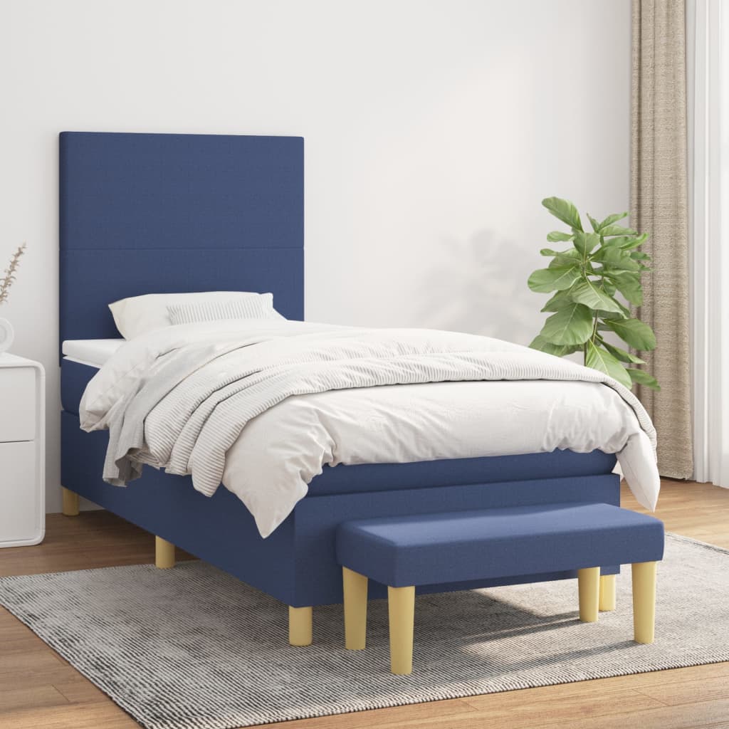 Boxspring met matras stof blauw 90x190 cm is nu te koop bij PeponiXL, paradijselijk wonen!
