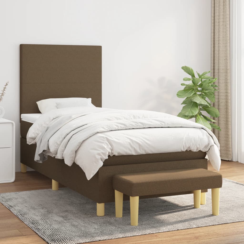 Boxspring met matras stof donkerbruin 90x200 cm is nu te koop bij PeponiXL, paradijselijk wonen!