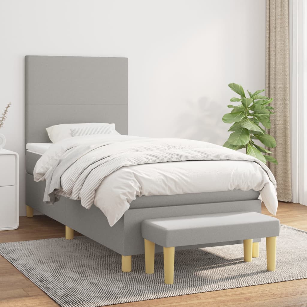 Boxspring met matras stof lichtgrijs 100x200 cm is nu te koop bij PeponiXL, paradijselijk wonen!