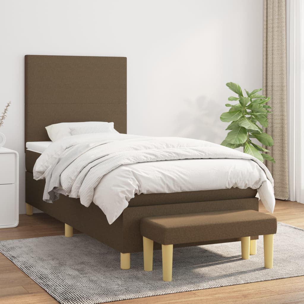 Boxspring met matras stof donkerbruin 100x200 cm is nu te koop bij PeponiXL, paradijselijk wonen!